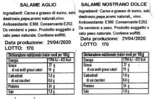 Salame nostrano dolce e con aglio richiamato per rischio salmonella