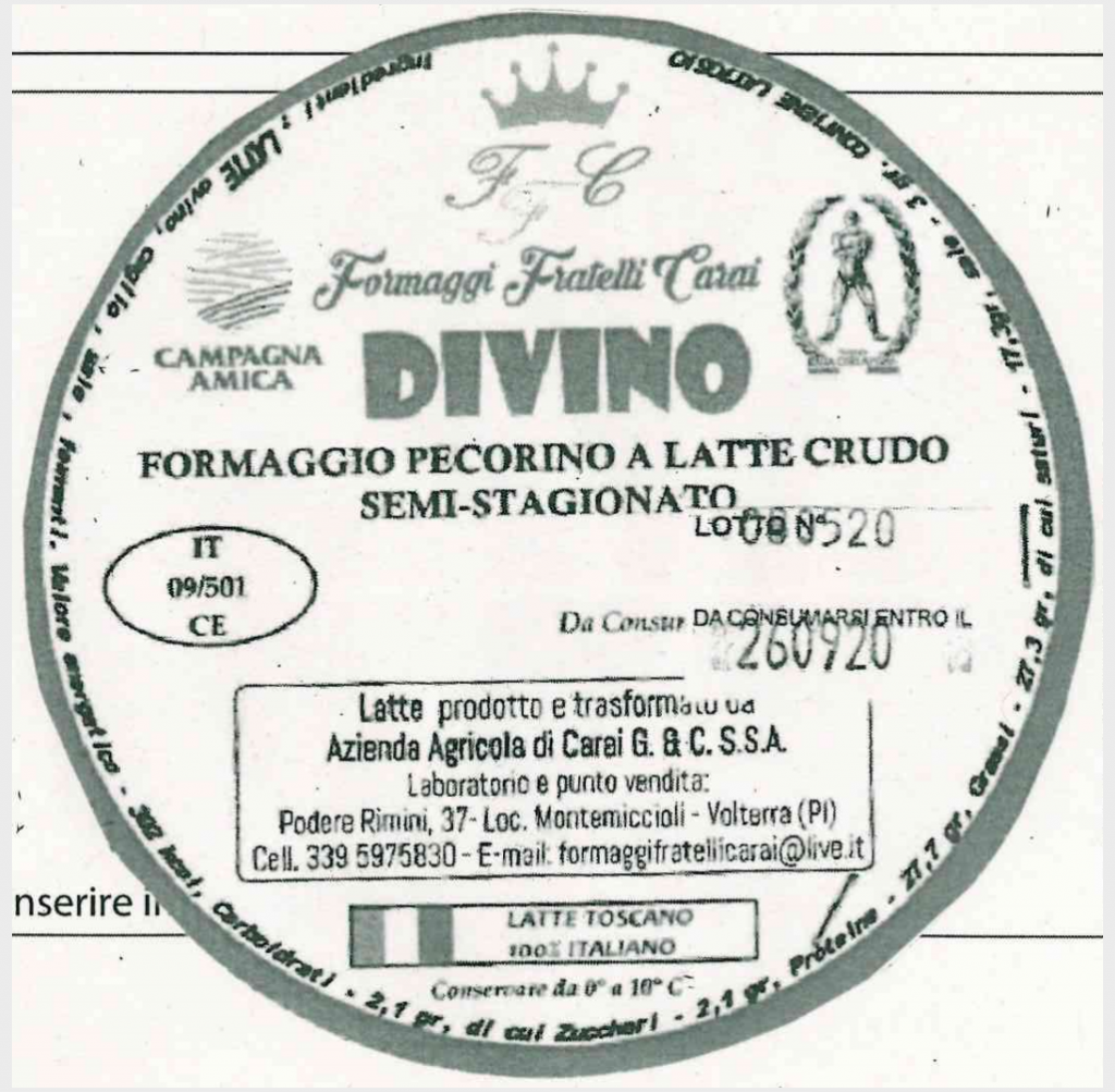 Formaggio pecorino semi-stagionato richiamato per E.Coli