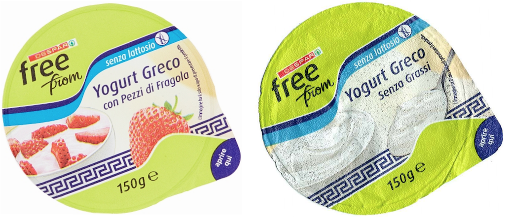 Yogurt greco senza lattosio con pezzi di fragola e senza grassi richiamato per presenza di lattosio da Despar