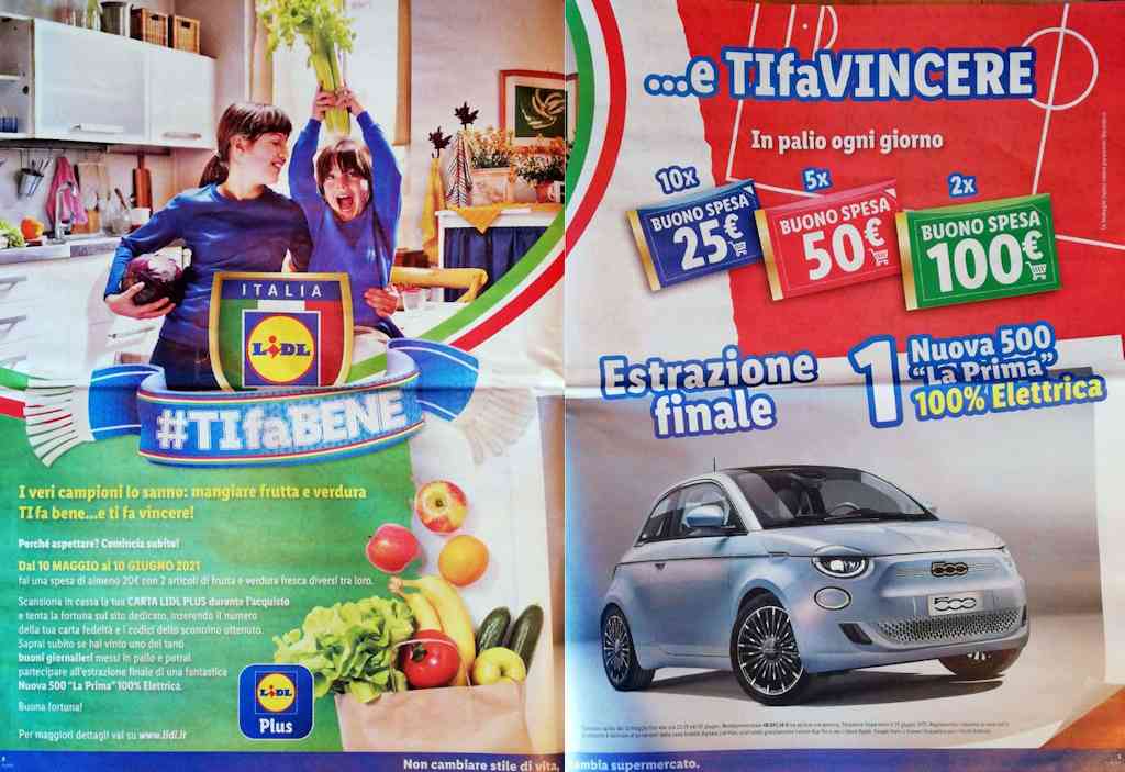 Concorso Lidl TIFa BENE: in palio buoni spesa Lidl e nuova Fiat 500 100% elettrica