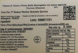 Richiamato il trancio di tonno a pinne gialle di Ittica Zu Pietro per rischio chimico