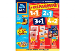 Volantino Aldi dal 12 al 18 luglio 2021: offerte Risparmio 1+1 gratis, 2+1, 3+1 e 4+2