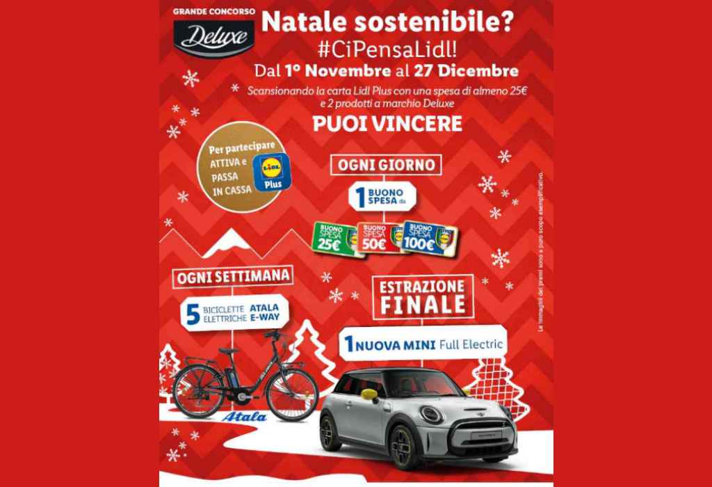 Grande Concorso Lidl Deluxe Natale 2021: vinci Mini Full Electic, bici elettriche Atala E-Way e buoni spesa Lidl