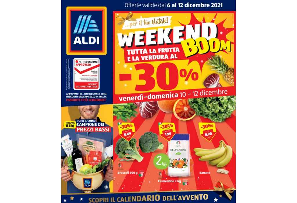 Volantino Aldi dal 6 al 12 dicembre 2021: Weekend Boom frutta e verdura al -30%