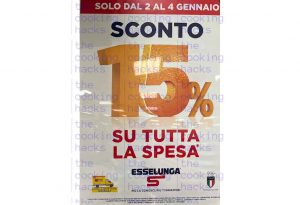 Esselunga sconto sulla spesa del 15% dal 2 al 4 gennaio 2022