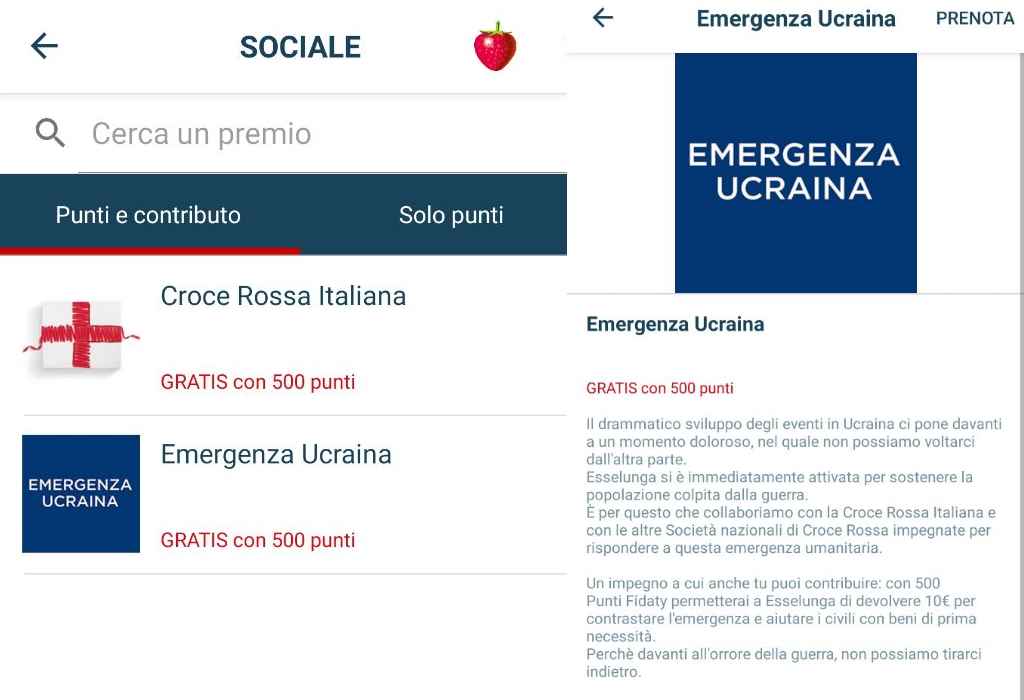 Donazione punti Fidaty Esselunga per Emergenza Ucraina