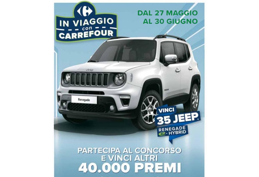 Concorso In Viaggio con Carrefour: come vincere Jeep Renegade e-Hybrid e altri premi dal 27 maggio 2022