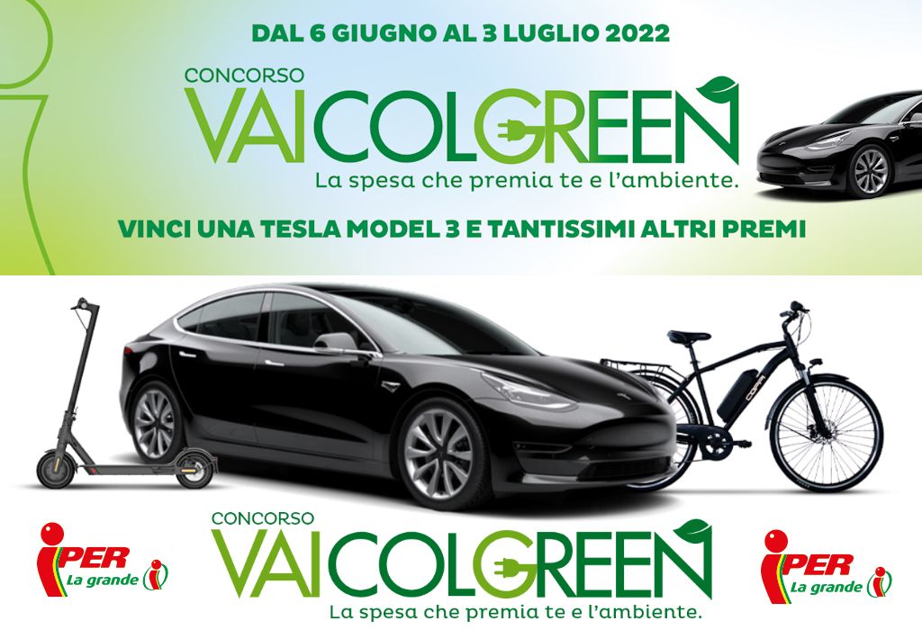 Concorso Iper Vai Col Green: come vincere una Tesla Model 3, Monopattini, purificatori d'aria e alveari da adottare