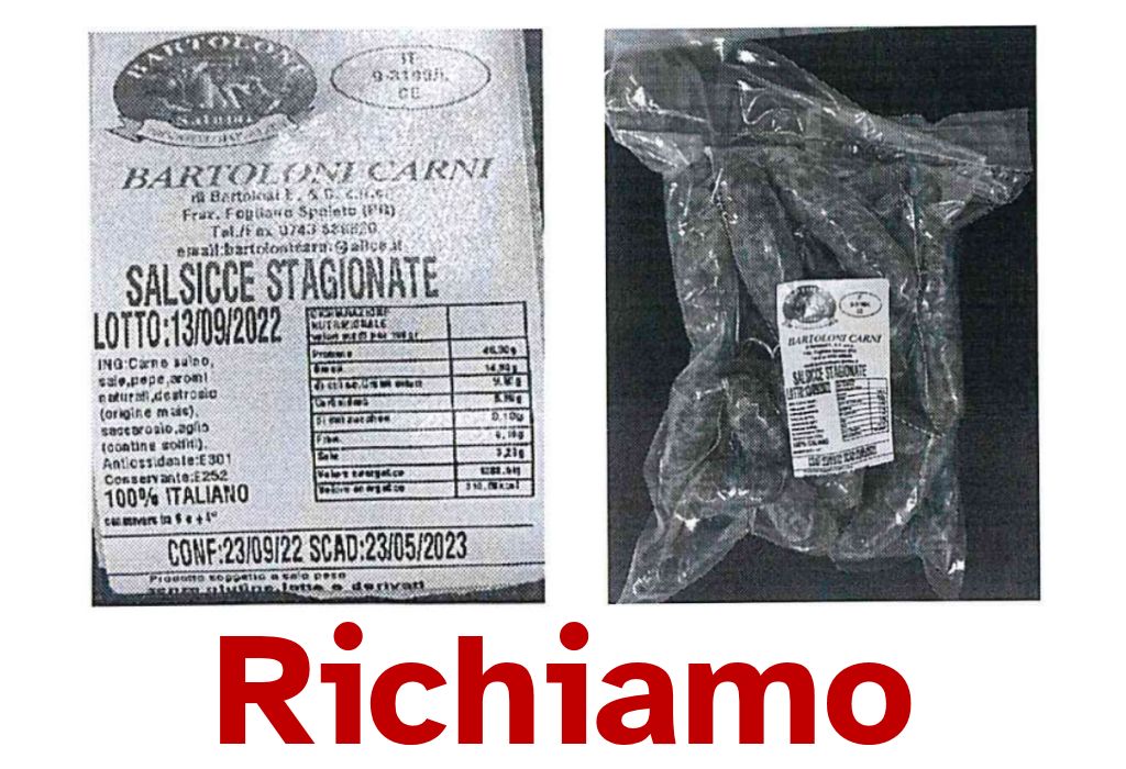 Richiamata salsiccia stagionata per presenza di Salmonella