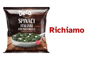 Richiamati spinaci con mozzarella per rischio chimico dovuto a corpi estranei