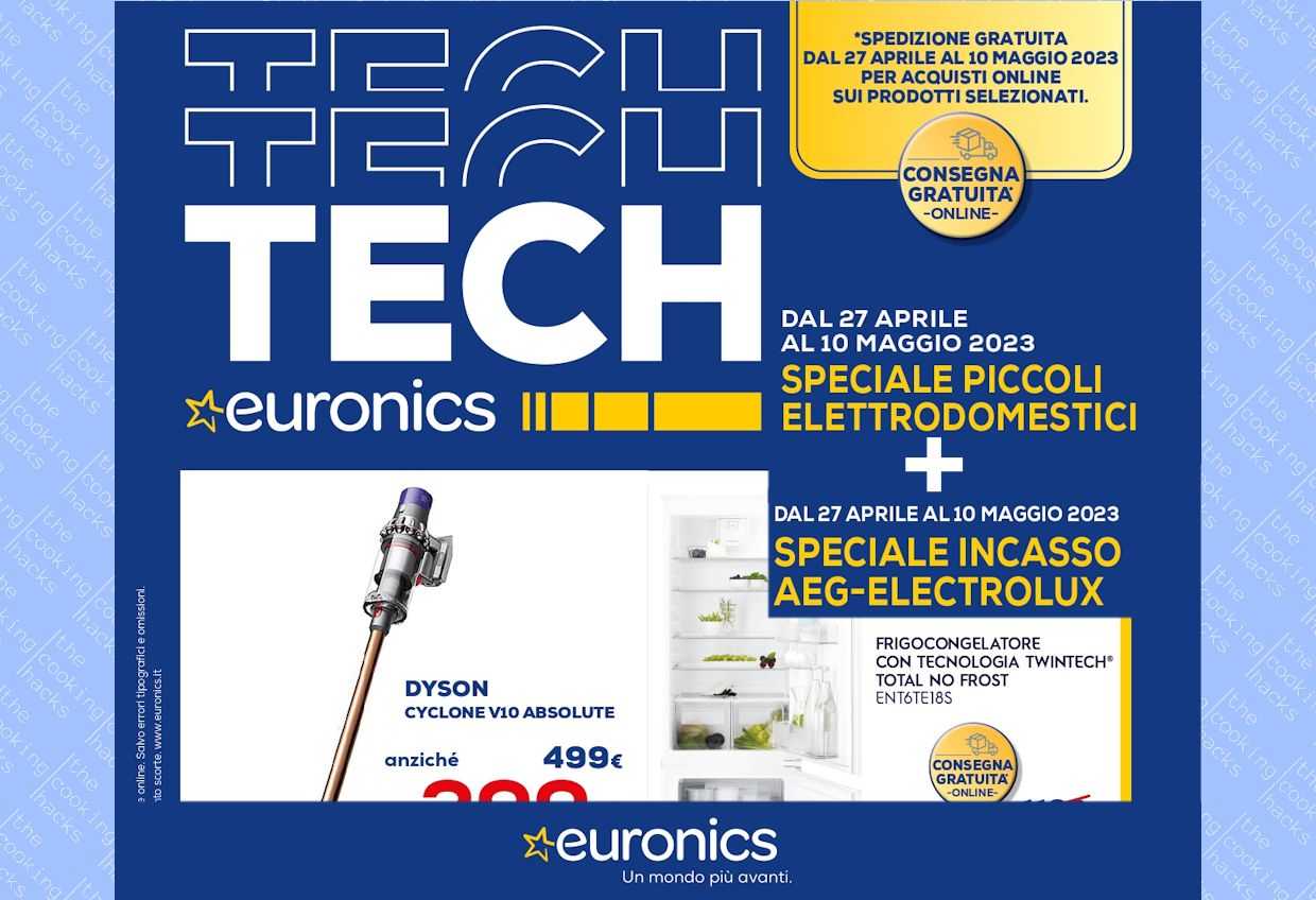 Volantino Euronics Piccoli elettrodomestici e Incasso AEG Electrolux dal 27 aprile al 10 maggio 2023