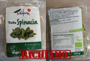 Richiamato tofu con spinaci per possibile presenza di parti metalliche