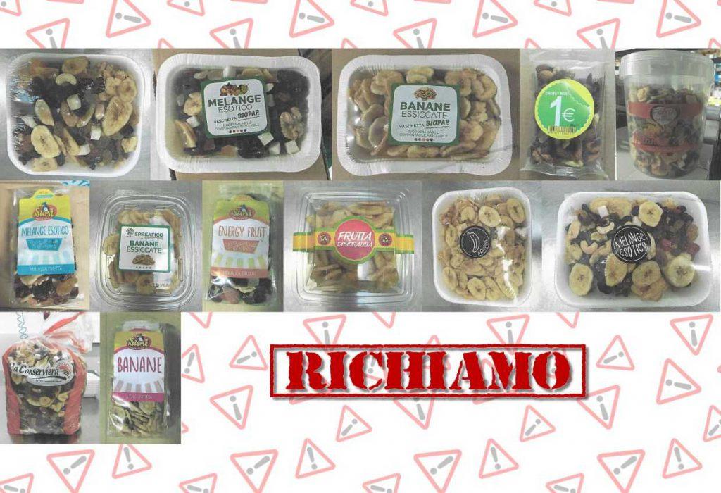 Richiamate banane essiccate e mix di frutta per rischio chimico