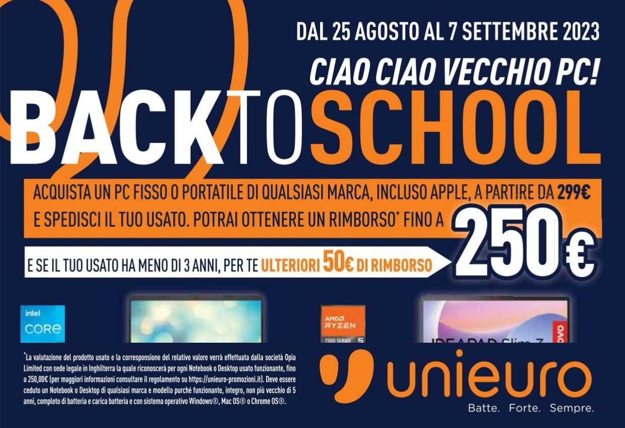 Volantino Unieuro dal 25 agosto al 7 settembre 2023