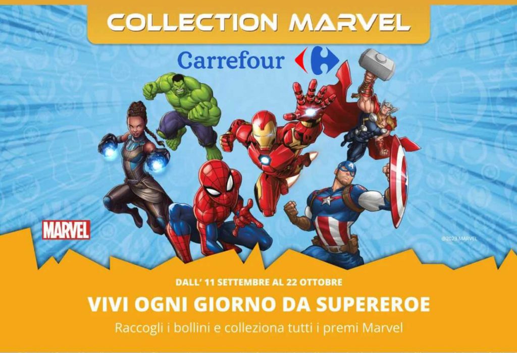 Collezione Marvel Carrefour 2023, la raccolta bollini per i premi a tema Avengers