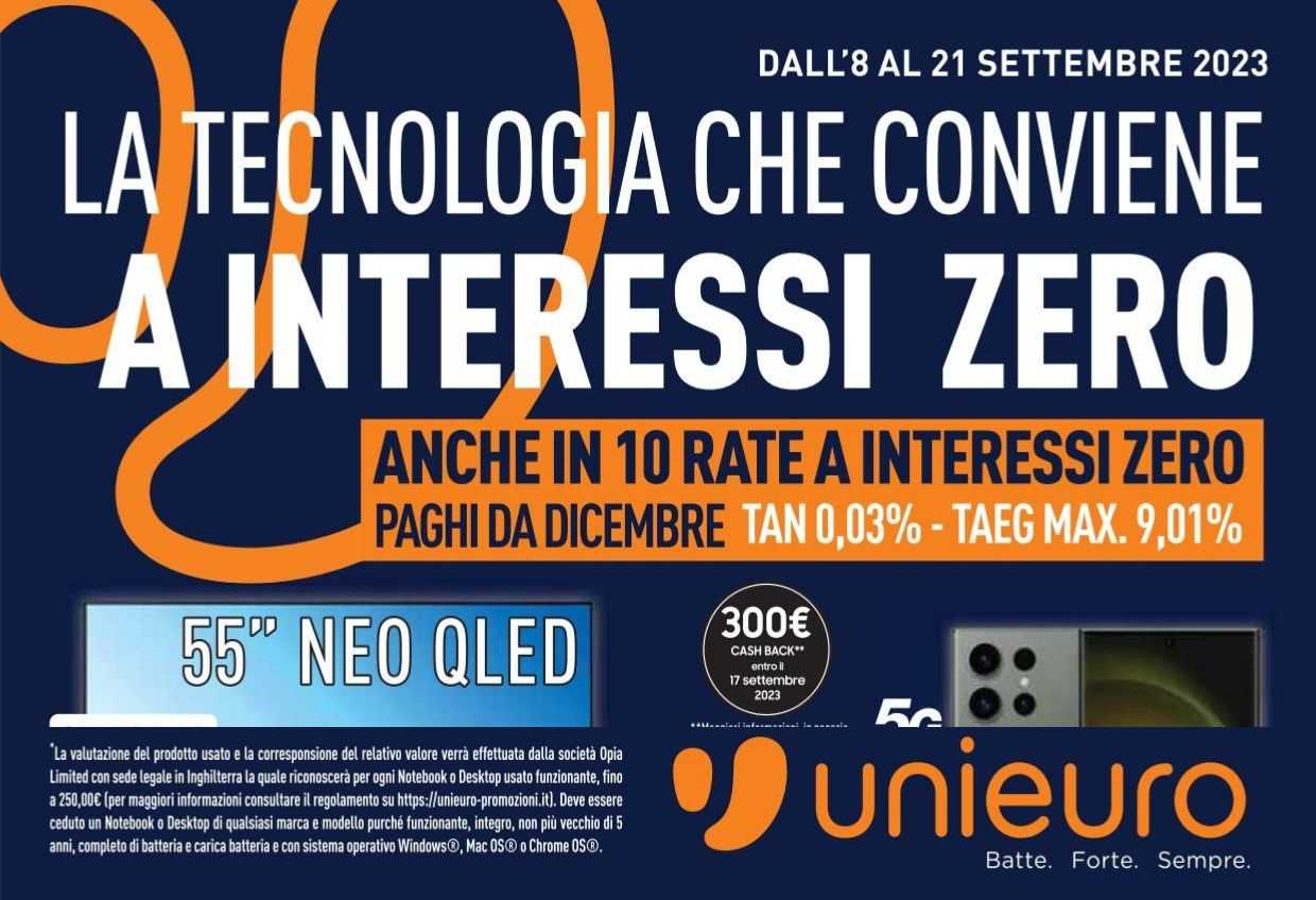Volantino Unieuro dal 8 al 21 settembre 2023