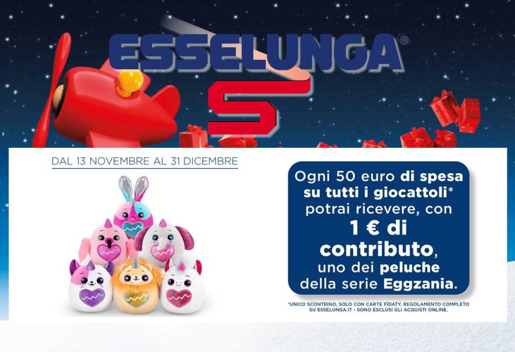 Promozione Esselunga sui Giocattoli di Natale: peluche Eggzania a 1 € ogni 50 € di spesa