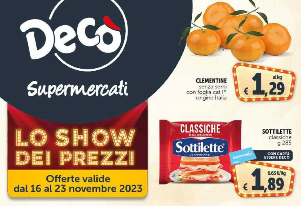 Anteprima del volantino Decò Supermercati dal 16 al 23 novembre 2023: Lo  show dei prezzi