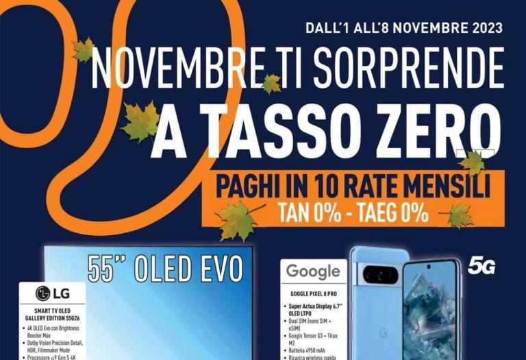 Volantino Unieuro dal 1 al 8 novembre 2023: con Unieuro Novembre ti sorprende a tasso zero