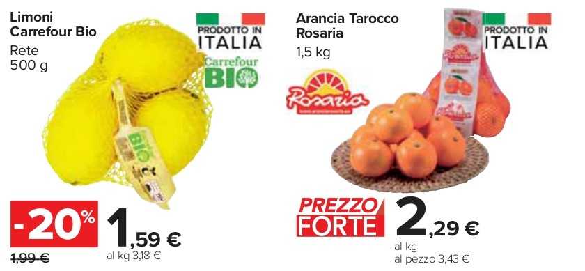 Offerte Carrefour limoni e arance