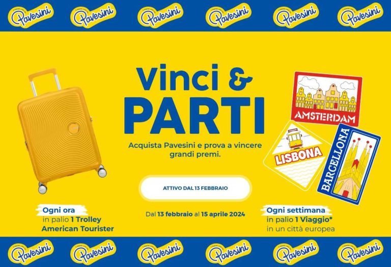 Concorso Pavesini Vinci e Parti 2024, come vincere trolley ogni ora e un viaggio in Europa ogni settimana