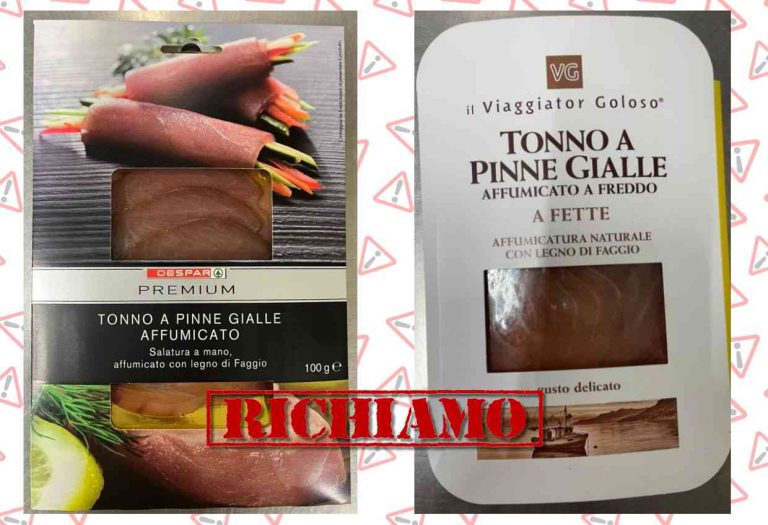 Richiamo di tonno a pinne gialle affumicato: l'avviso di Unes e Despar