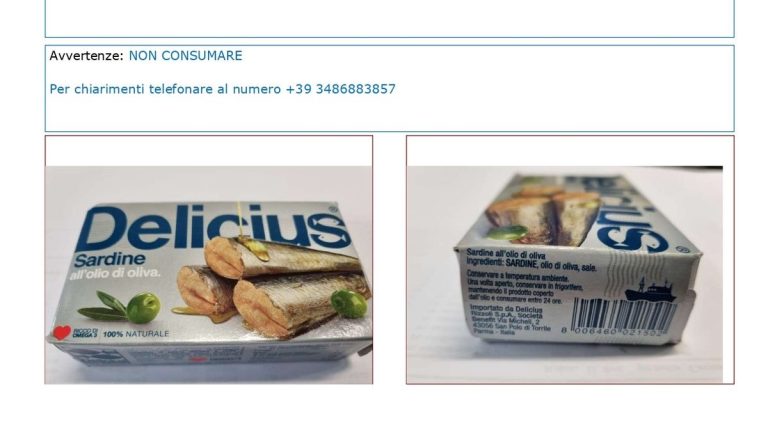 Richiamo sardine Delicius in olio di oliva: possibile chiusura difettosa