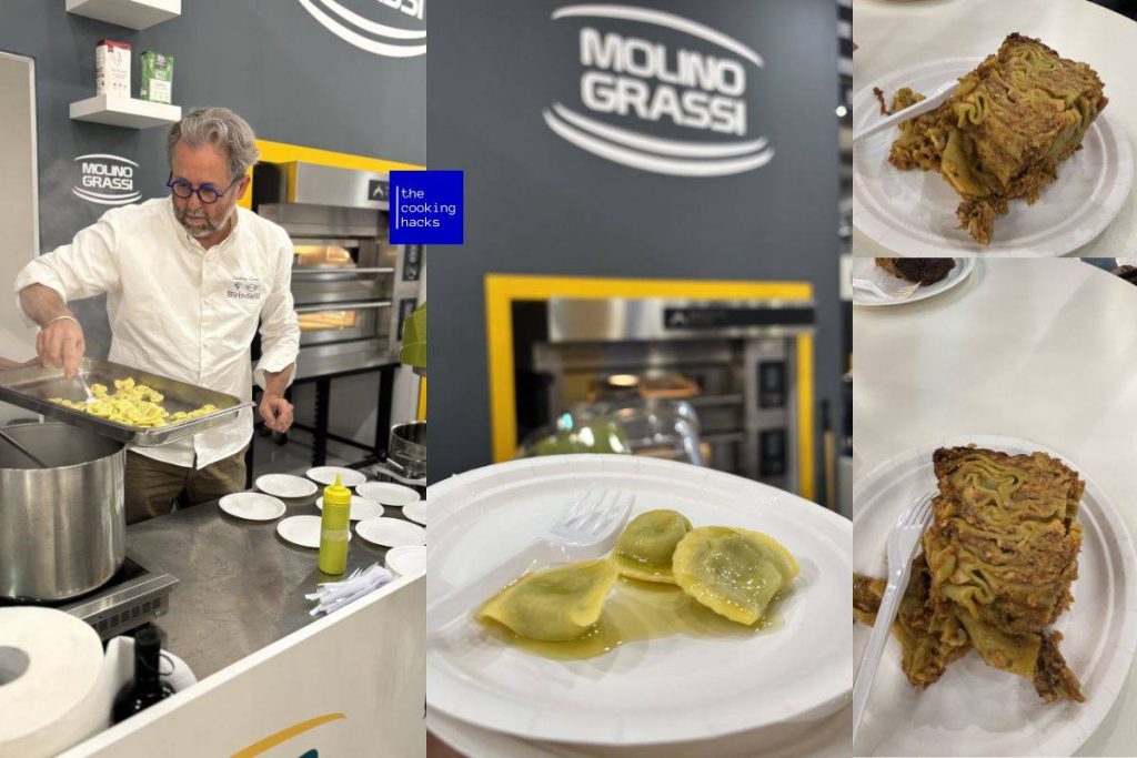 Cristiano Tomei al Tuttofood 2026 con Molino Grassi, ravioli al grano verde e lasagne al ragù di pane